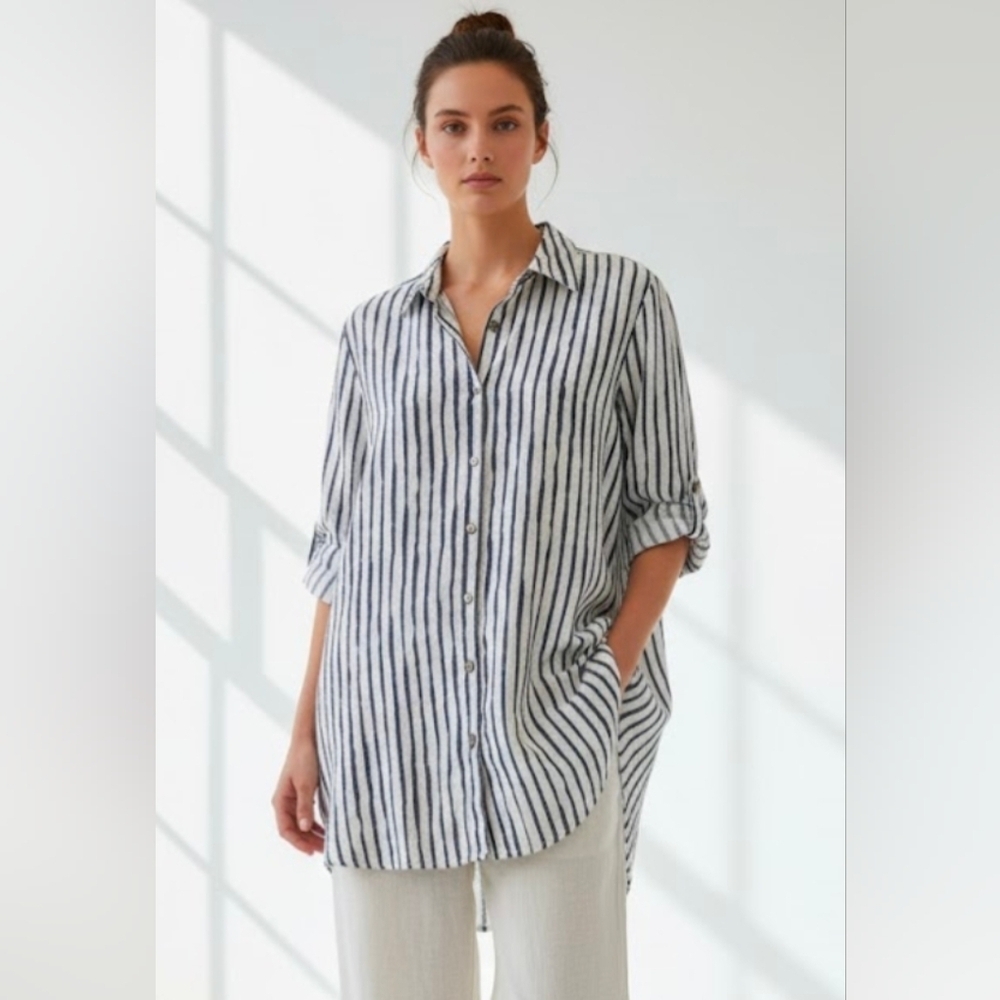 Rosemarine women's linen blend shirt dress tunic size L